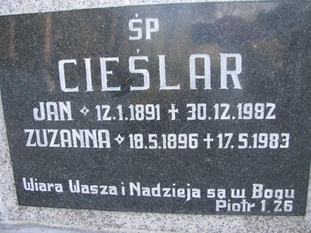 Jan Cieślar 1891 Wisła ewangelicki - Grobonet - Wyszukiwarka osób pochowanych